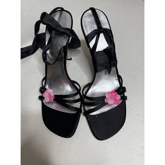 Stuart Weitzman Vintage Floral Crystal Embellished Heel Strappy Shoes Size 9.5 - Picture 2 of 6